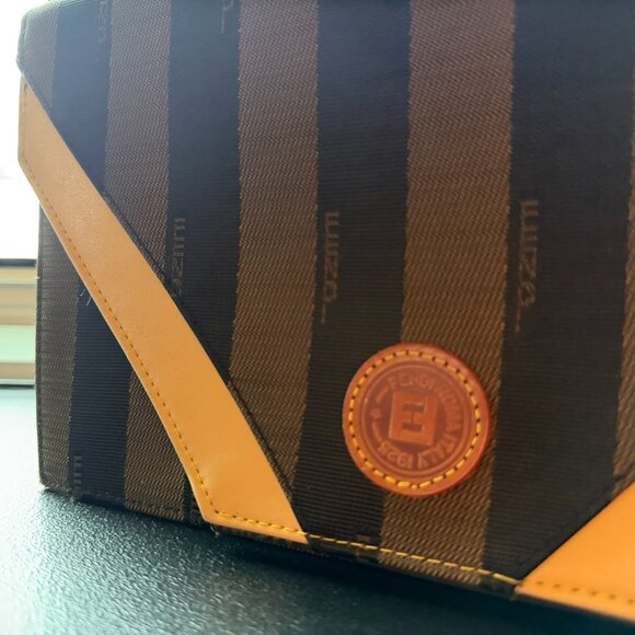 Fendi Pequin Striped Vintage Shoulder Bag Brown & Black | Made in Italy - Picture 11 of 16